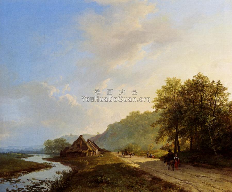 A Summer Landscape With Travellers On A Path - 巴伦德·科内利斯·库库克